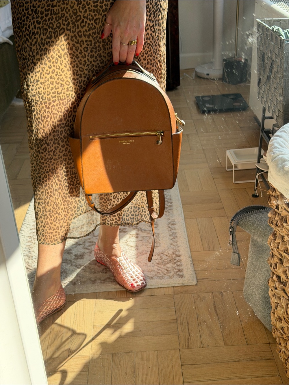 henri bendel w57th Brown Leather Backpack with Gold Hardware